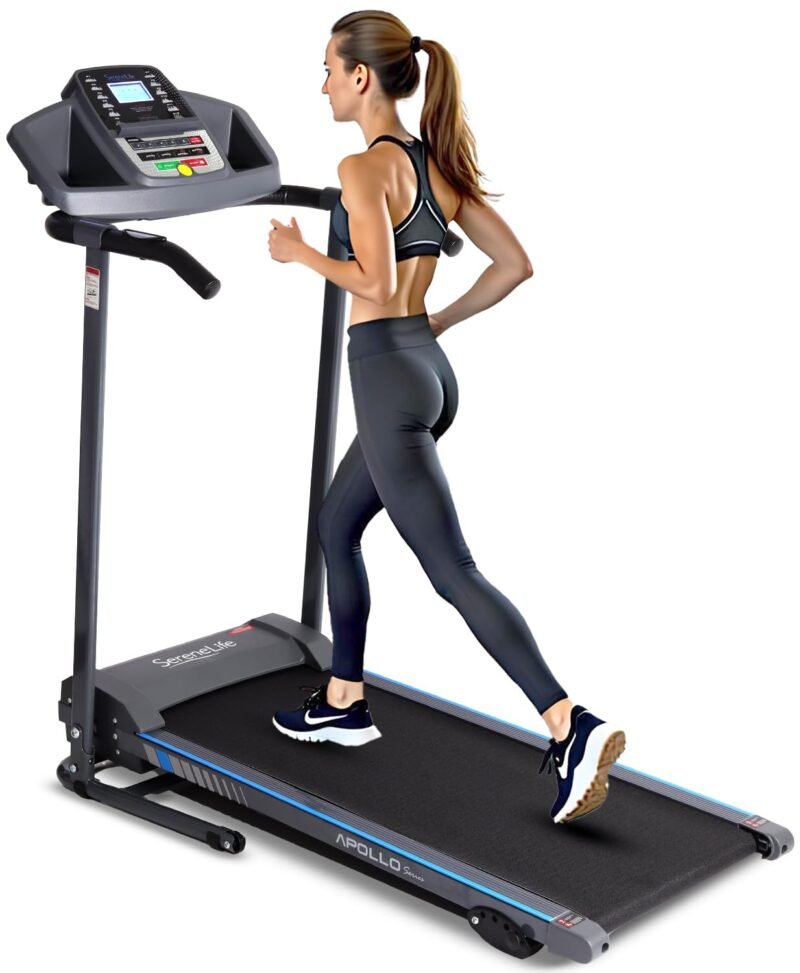 SereneLife Electric Folding Treadmill Exercise Machine - Smart Compact Digital Fitness Treadmill Workout Trainer w/Bluetooth App Sync, Manual Incline Adjustment, for Walking, Running, Gym - Image 4