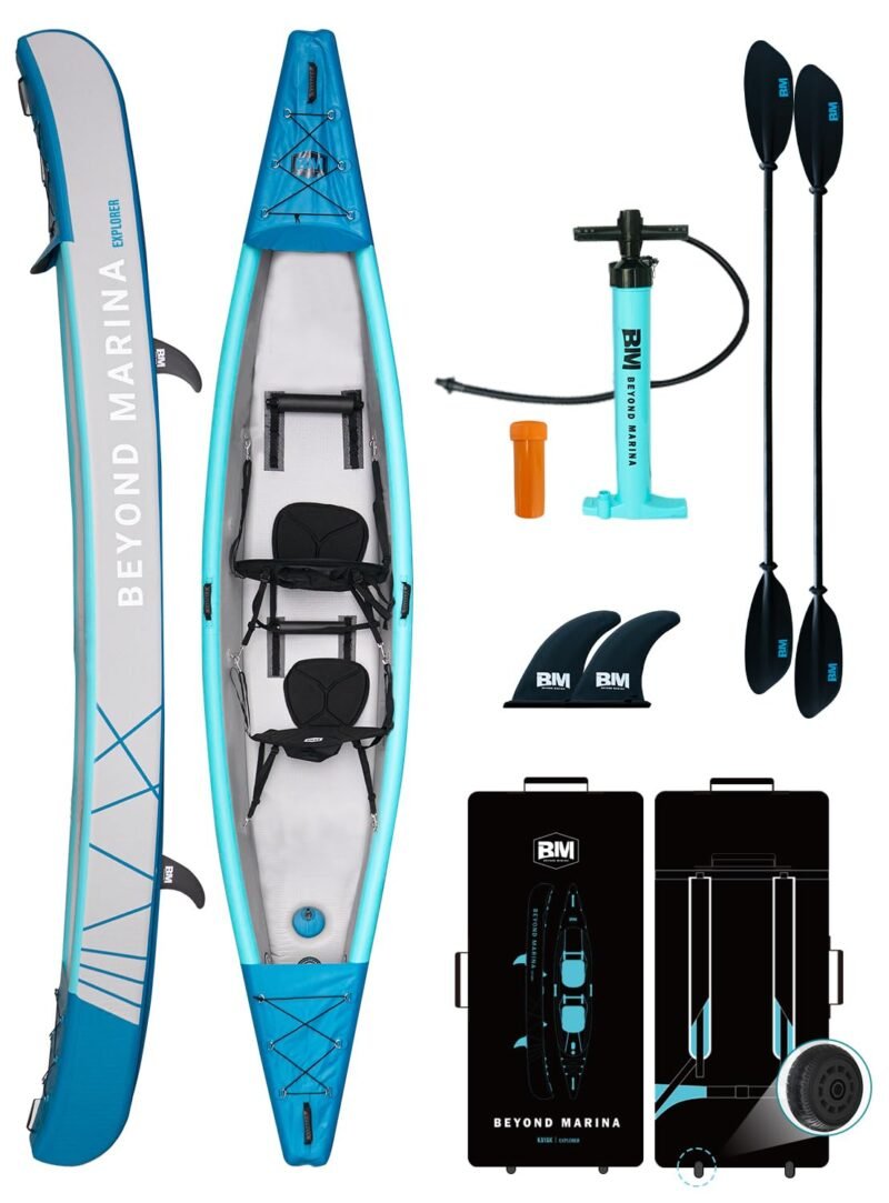 BEYOND MARINA Inflatable Kayak 1 & 2 & 3 Person Adult- Full Drop Stitch Kayak with Aluminum Paddles, Seats, Footrests, Pump, Fins - Image 2
