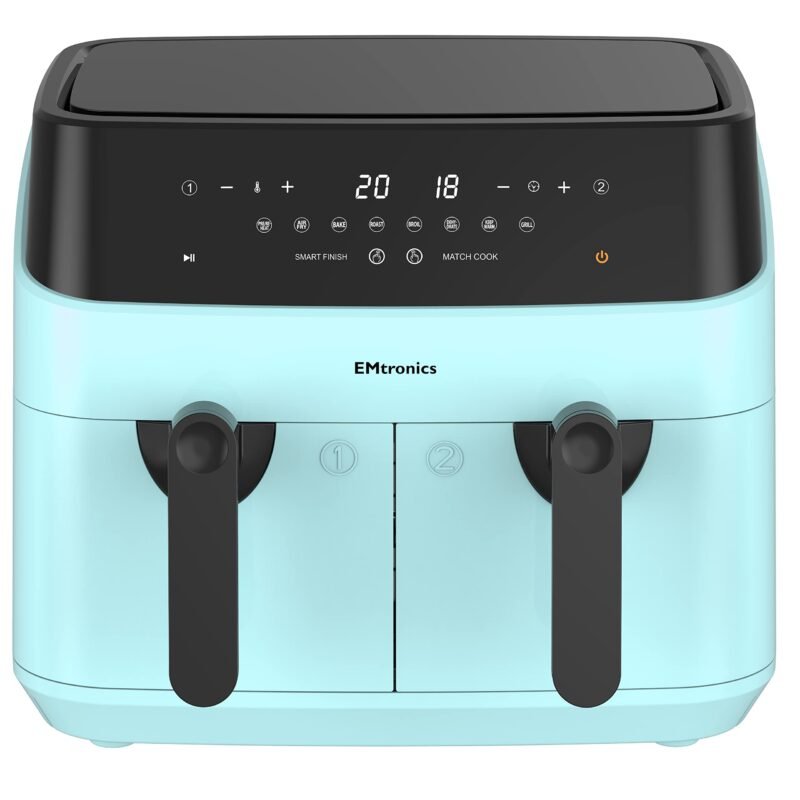 EMtronics EMAFDD9LSL Dual Air Fryer 9L - Double XL Basket, 8 Cooking Presets, 99-Min Timer, Stainless Steel, Oil-Free Healthy Cooking - Image 9