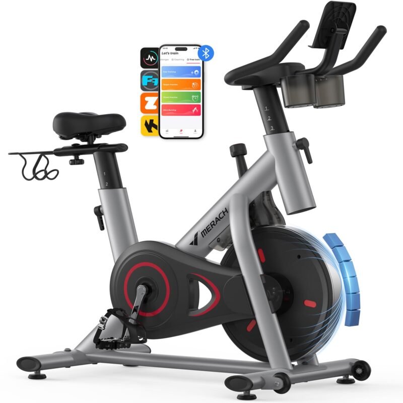 MERACH Exercise Bike, Brake Pad Stationary Bike with Exclusive App, Low Noise Indoor Cycling Bike with 300lbs Weight Capacity, Tablet Mount and Fitness Courses for Weight Loss - Image 3