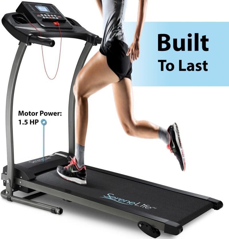 SereneLife Electric Folding Treadmill Exercise Machine - Smart Compact Digital Fitness Treadmill Workout Trainer w/Bluetooth App Sync, Manual Incline Adjustment, for Walking, Running, Gym - Image 28