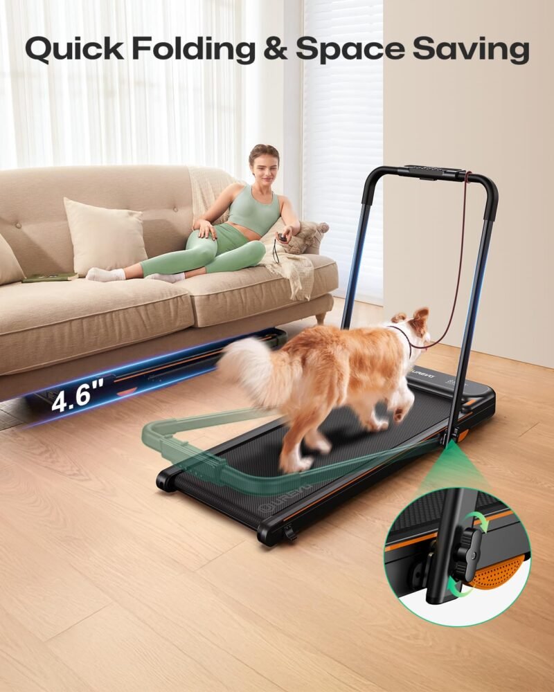 UREVO Smart 2-in-1 Folding Treadmill, Compact Walking Pad with Safety Handle, Plug and Play, Dual LED Display, Workout APP, Walking or Running for Home Office, Remote Included - Image 8