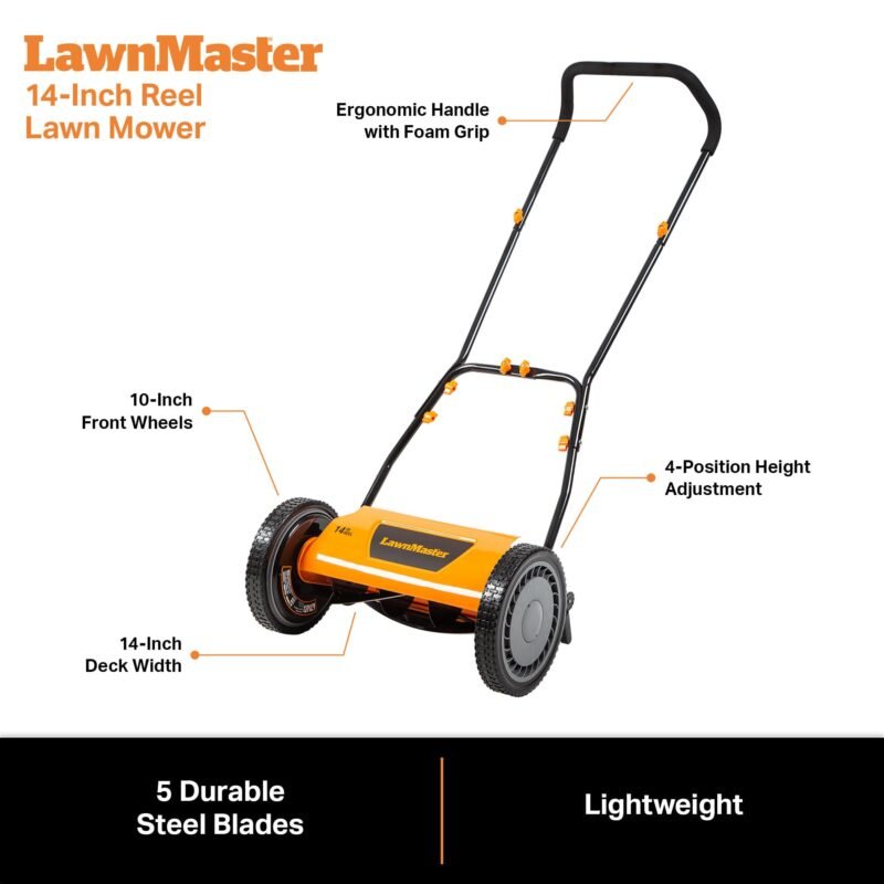 LawnMaster LMRM1602 Push Reel Lawn Mower 16-Inch 5-Blade - Image 8