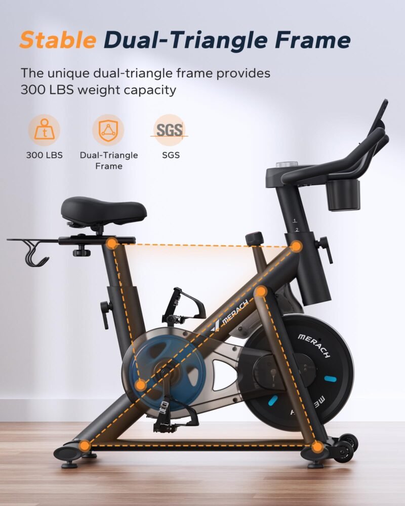 MERACH Exercise Bike, Brake Pad Stationary Bike with Exclusive App, Low Noise Indoor Cycling Bike with 300lbs Weight Capacity, Tablet Mount and Fitness Courses for Weight Loss - Image 13