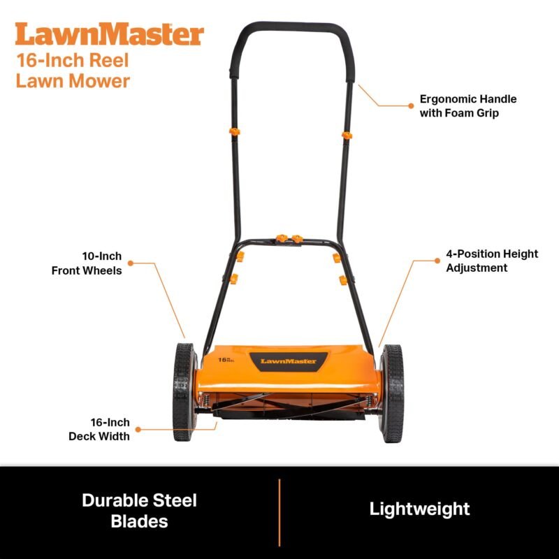 LawnMaster LMRM1602 Push Reel Lawn Mower 16-Inch 5-Blade - Image 19