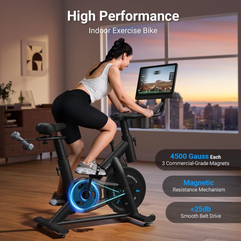 MERACH Exercise Bike, Brake Pad Stationary Bike with Exclusive App, Low Noise Indoor Cycling Bike with 300lbs Weight Capacity, Tablet Mount and Fitness Courses for Weight Loss - Image 9
