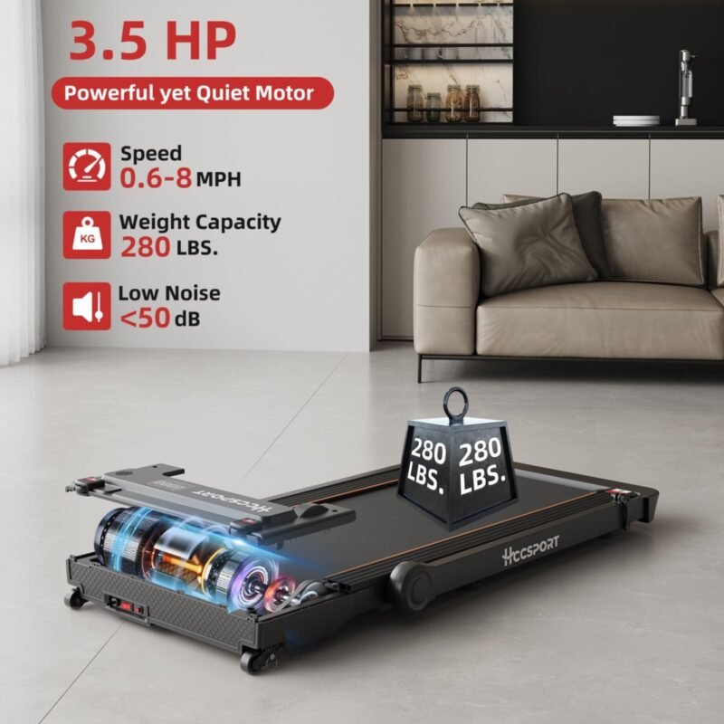 3 in 1 Under Desk Treadmill With Incline - Walking Pad With Removable Desk Workstation, 3.5HP Foldable Compact for Home Small Office - Wristband Remote Control - Image 6