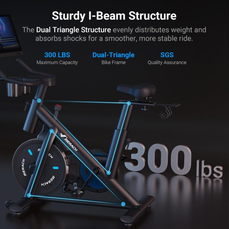 MERACH Exercise Bike, Brake Pad Stationary Bike with Exclusive App, Low Noise Indoor Cycling Bike with 300lbs Weight Capacity, Tablet Mount and Fitness Courses for Weight Loss - Image 8