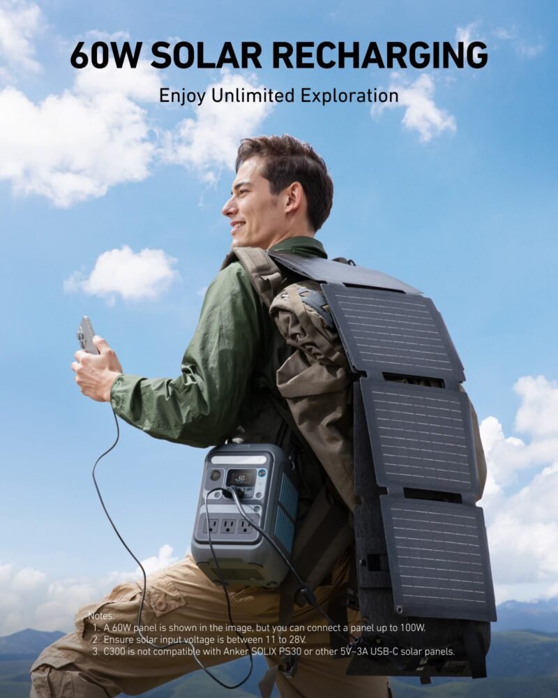 Anker SOLIX C300 Portable Power Station, Outdoor 288Wh LiFePO4 Battery, 300W (600W Surge) Solar Generator, 140W Two-Way Fast Charging, for Camping, Traveling, and Emergencies (Solar Panel Optional) - Image 6