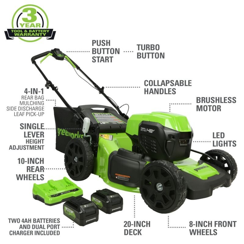 Greenworks 48V (2 x 24V) 17" Brushless Cordless (Push) Lawn Mower, (2) 4.0Ah Batteries and Dual Port Rapid Charger Included - Image 98