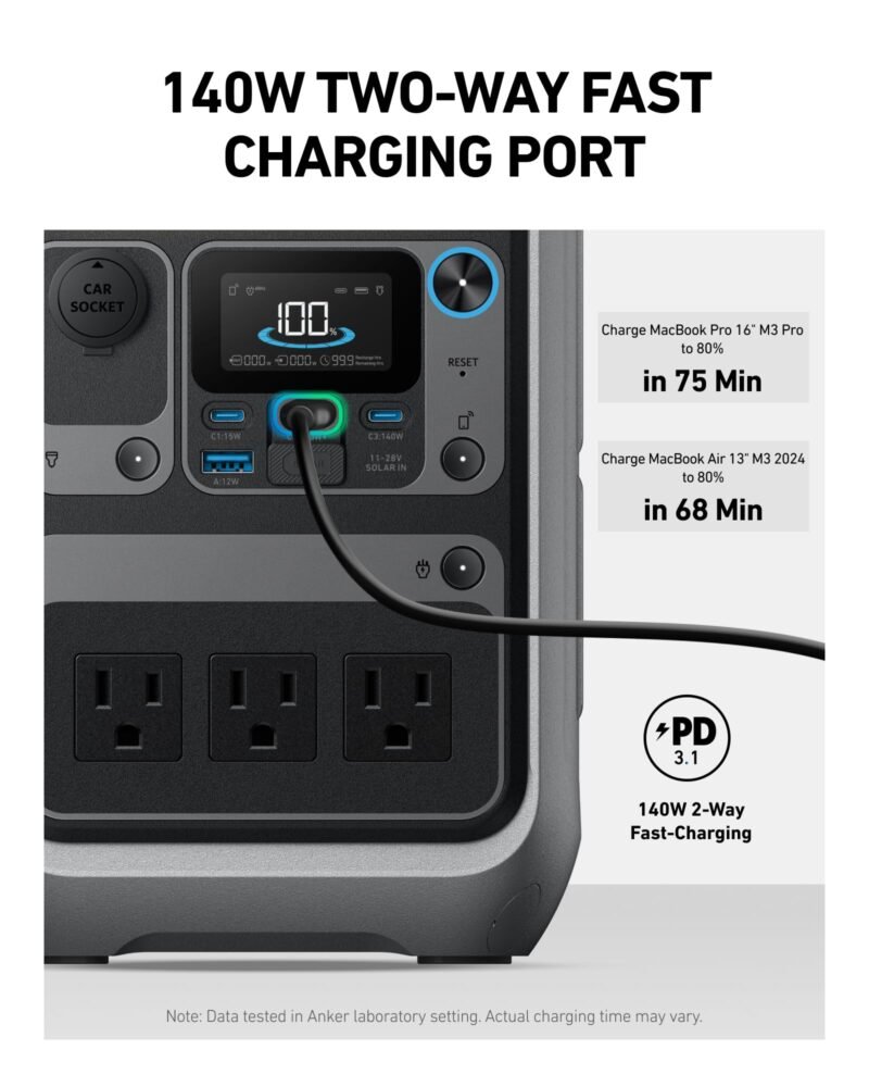 Anker SOLIX C300 Portable Power Station, Outdoor 288Wh LiFePO4 Battery, 300W (600W Surge) Solar Generator, 140W Two-Way Fast Charging, for Camping, Traveling, and Emergencies (Solar Panel Optional) - Image 10