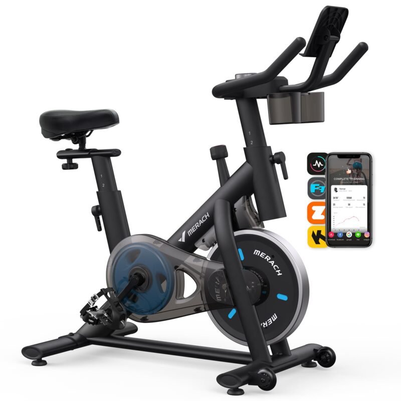 MERACH Exercise Bike, Brake Pad Stationary Bike with Exclusive App, Low Noise Indoor Cycling Bike with 300lbs Weight Capacity, Tablet Mount and Fitness Courses for Weight Loss - Image 4