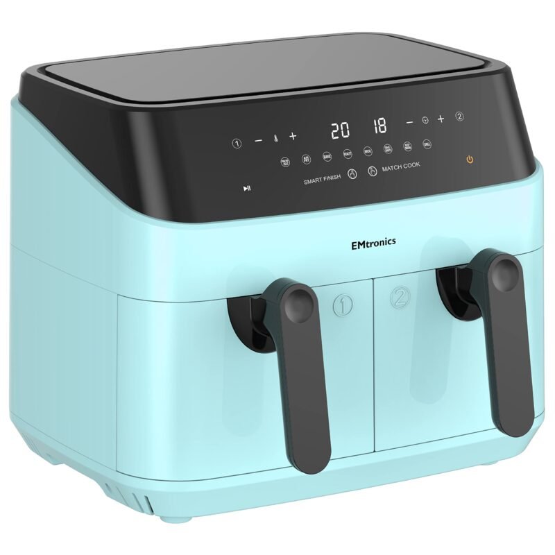 EMtronics EMAFDD9LSL Dual Air Fryer 9L - Double XL Basket, 8 Cooking Presets, 99-Min Timer, Stainless Steel, Oil-Free Healthy Cooking - Image 11