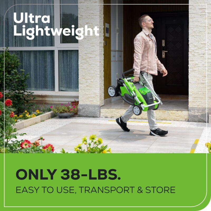 Greenworks 40V 16" Cordless Lawn Mower, Ultra-Light Push Mower with 4.0Ah Battery & Charger(75+ Tool Compatibility, 45Min Runtime) - Image 7
