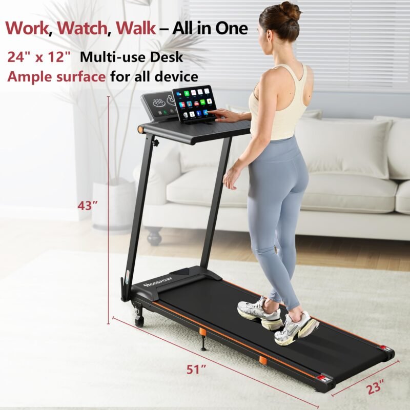 3 in 1 Under Desk Treadmill With Incline - Walking Pad With Removable Desk Workstation, 3.5HP Foldable Compact for Home Small Office - Wristband Remote Control - Image 11