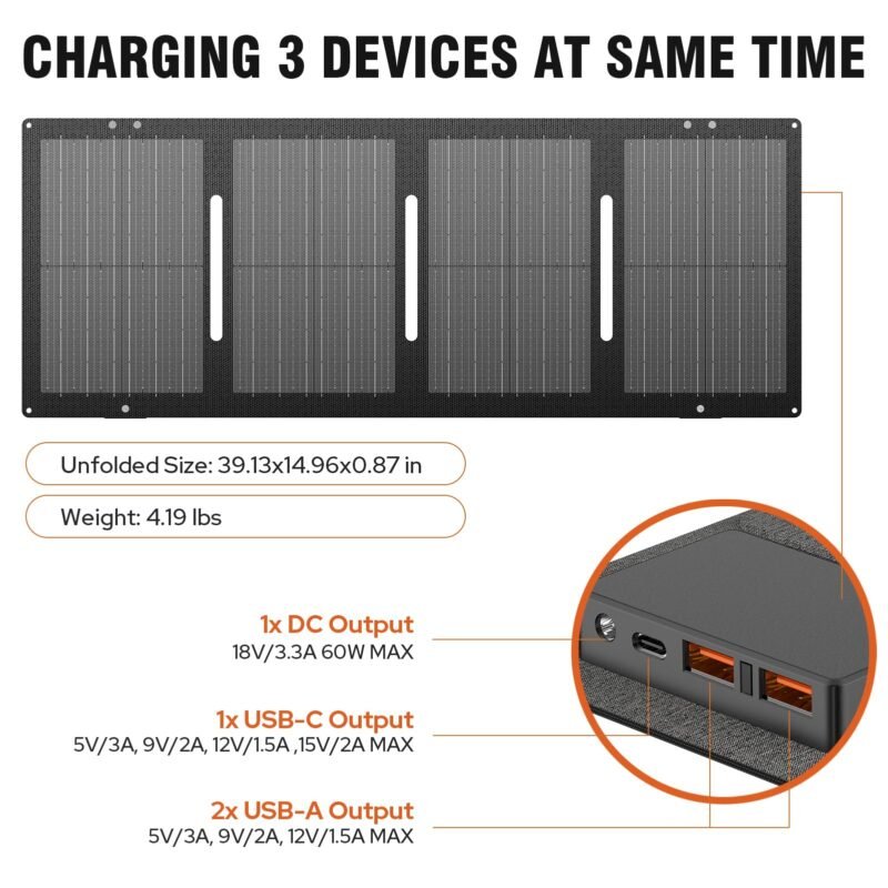 ZeroKor 300W Portable Solar Generator with 60W Foldable Panel – 280Wh Lithium Battery Power Station – Pure Sine Wave 110V AC/DC/USB Outlets – 5.1 lbs (2.3 kg) Lightweight – for RV, Home Backup, Camping - Image 13