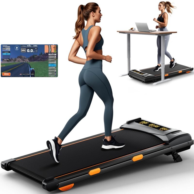 4.0/7.8MPH Walking Pad Treadmill with Folding Slope, Larger Screen Display Under Desk Treadmill 300 lb Capacity, Portable Treadmills for Small Spaces, Home, Work for Smart APP - Image 2