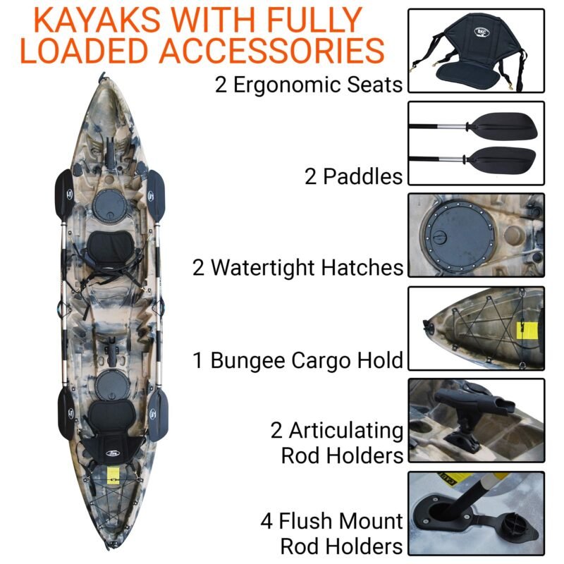 Brooklyn 12.5 Tandem 12 feet 8 inch Kayak W/Padded Seats, Paddles Included 2-3 Person Angler Kayak - Image 6