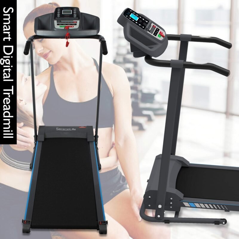 SereneLife Electric Folding Treadmill Exercise Machine - Smart Compact Digital Fitness Treadmill Workout Trainer w/Bluetooth App Sync, Manual Incline Adjustment, for Walking, Running, Gym - Image 34