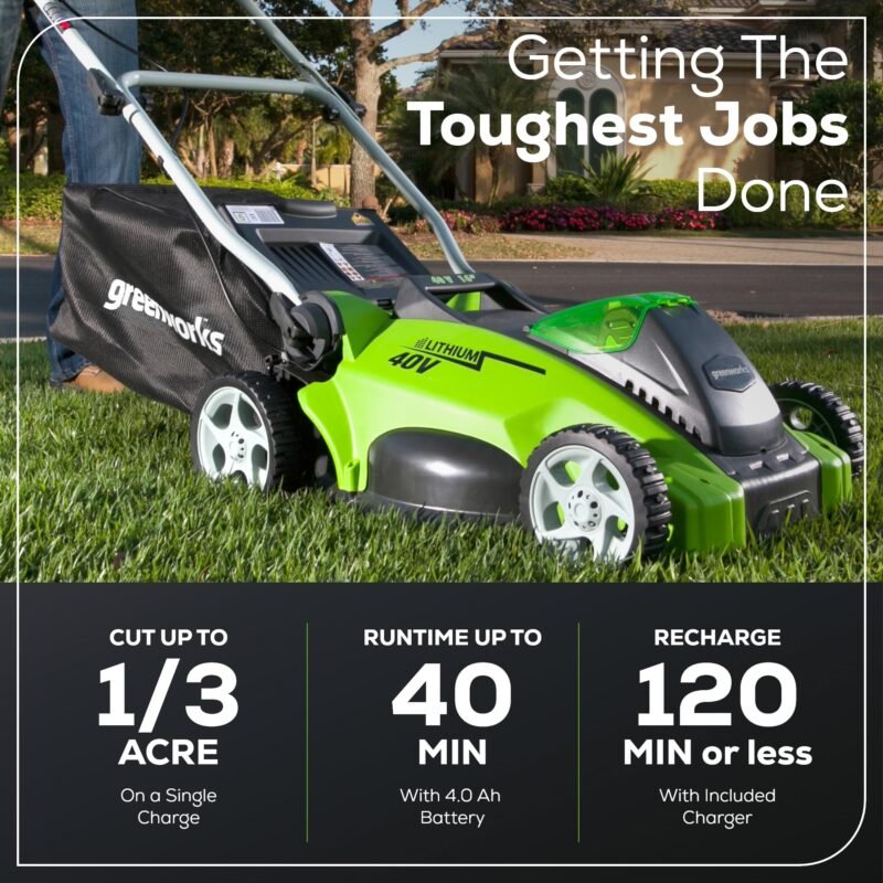Greenworks 40V 16" Cordless Lawn Mower, Ultra-Light Push Mower with 4.0Ah Battery & Charger(75+ Tool Compatibility, 45Min Runtime) - Image 6
